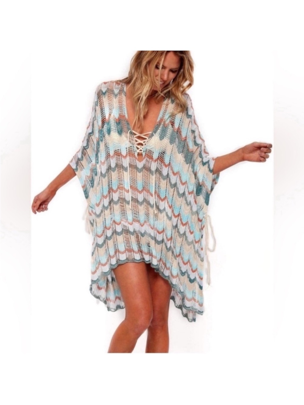 Shiraleah Chicago Swim Cover Up Women’s One Size Crochet Knit Colorful Ivory